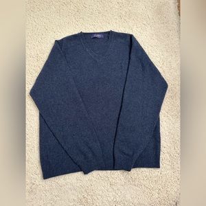 J. Ashford 100% Cashmere Sweater Mens Large Blue V-Neck Long Sleeve Pullover